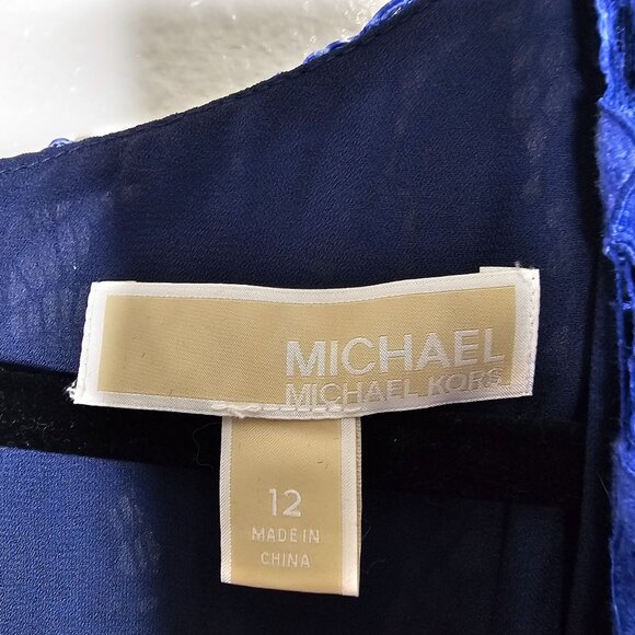 Michael Kors 12 Blue Cocktail Dress Floral Lace Overlay Office Ruffle Church - Picture 3 of 6